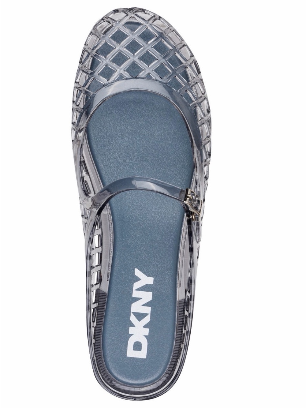 NIB, DKNY Smoke Blue Jelly Mary Jane Flats with Translucent Upper